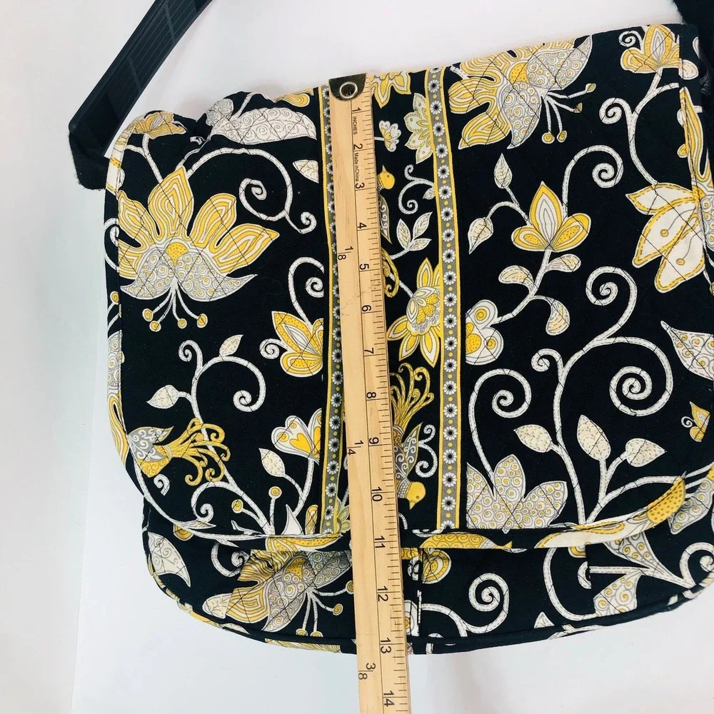 Vera Bradley Messenger Laptop Computer Bag Purse Tote Retired Black Yellow Bird